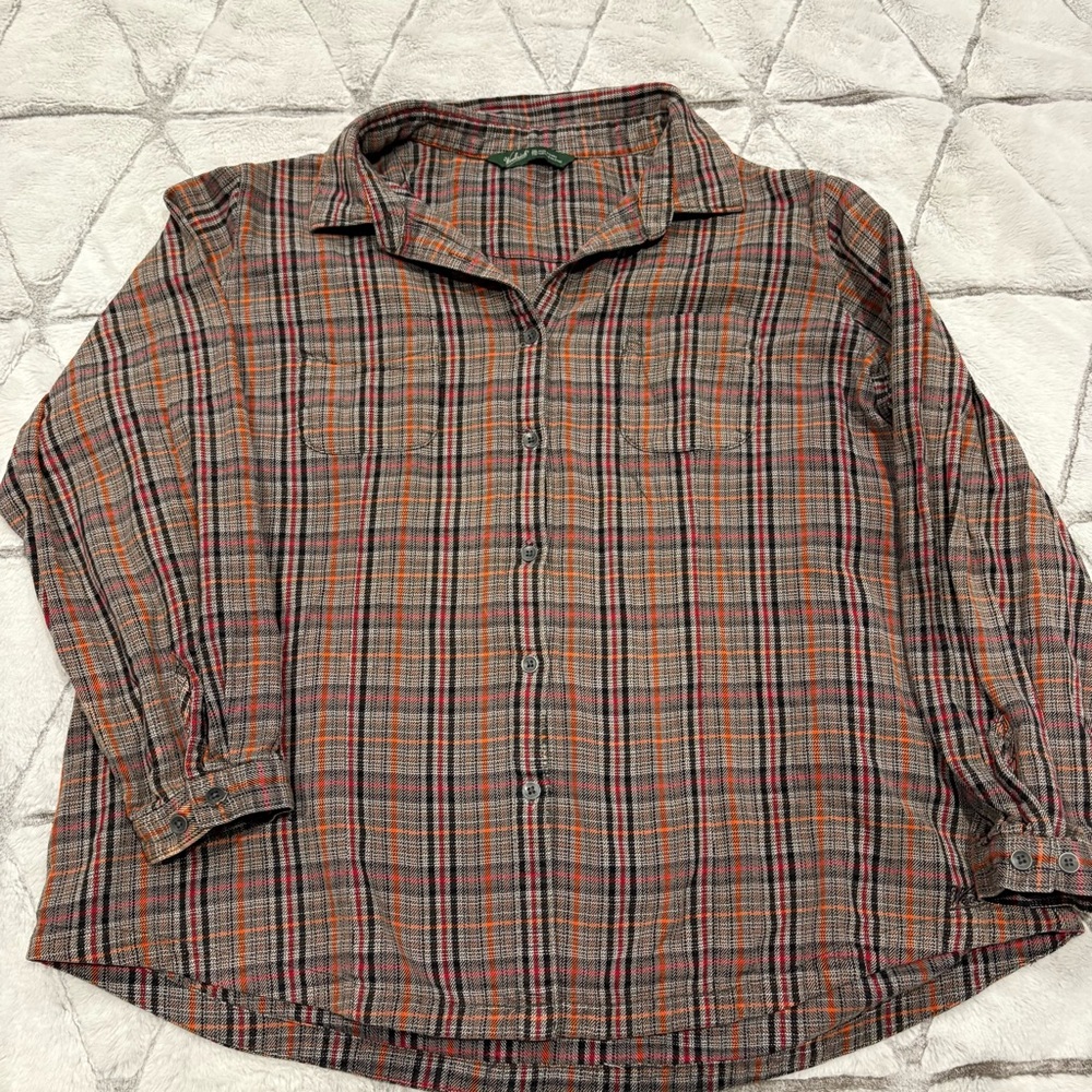 Woolrich Women’s Twilight Cotton Tweed Button Down Xxl Gray Orange Fall Basic